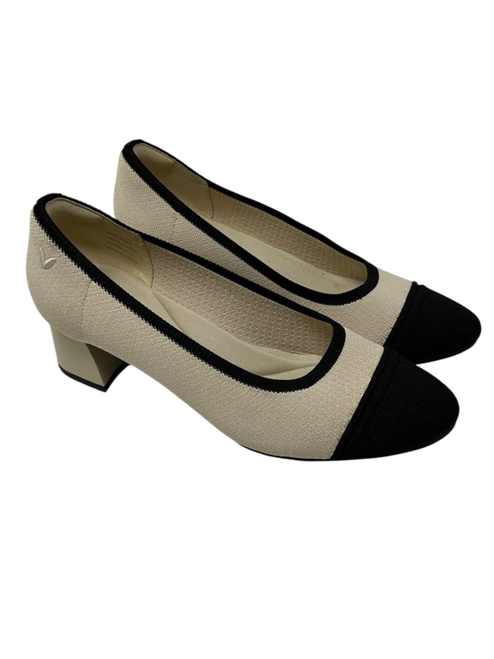 VIVAIA Julie Arch Pro Pumps 38.5 Ivory Black Cap Toe Knit Block Heel Shoes